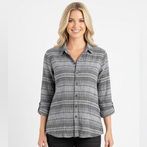 Habitat Black and Gray Striped button down Shirt size large